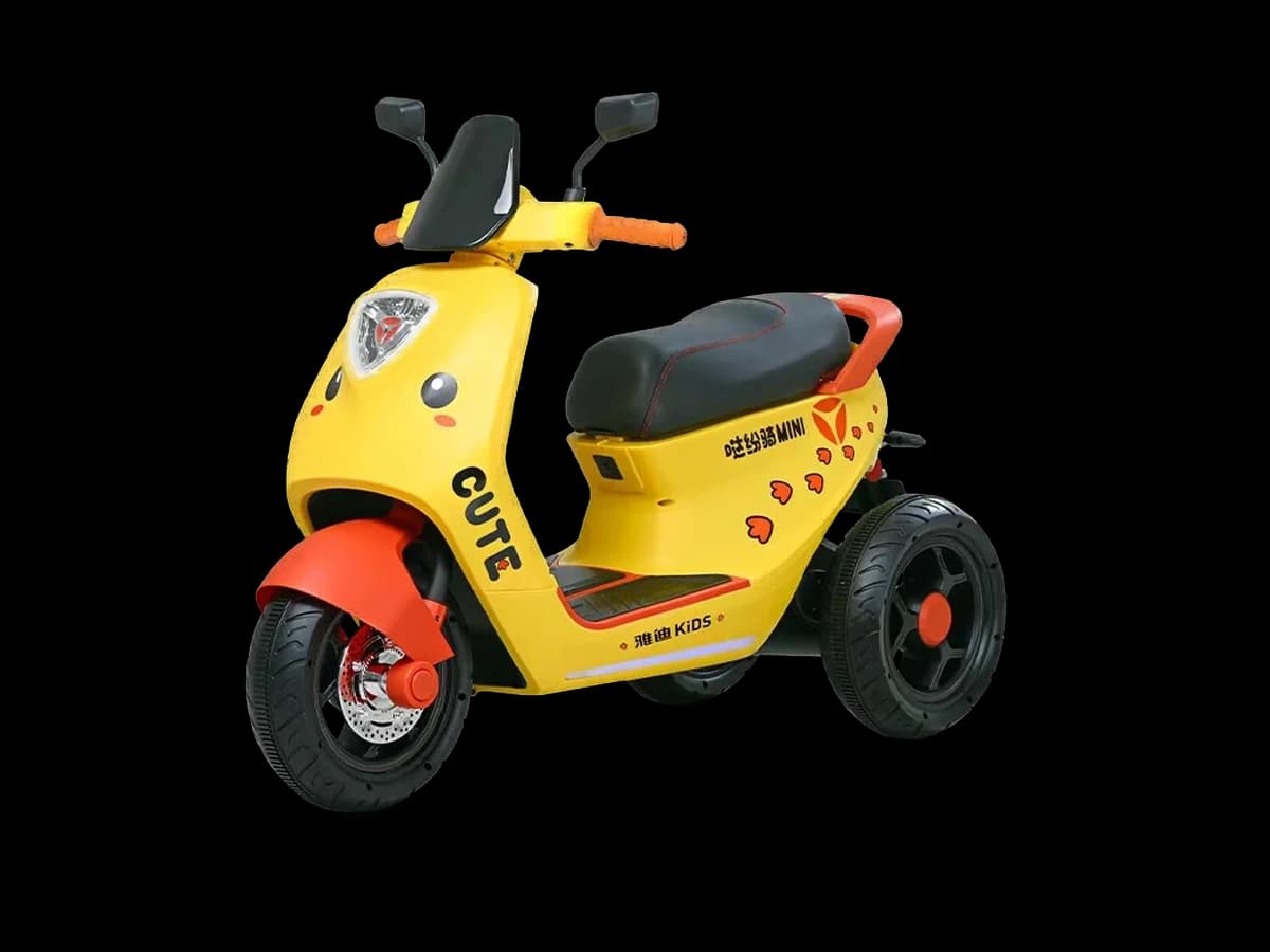 Moto eléctrica de juguete YADEA DAFUNKI-1 en amarillo, vista de tres cuartos